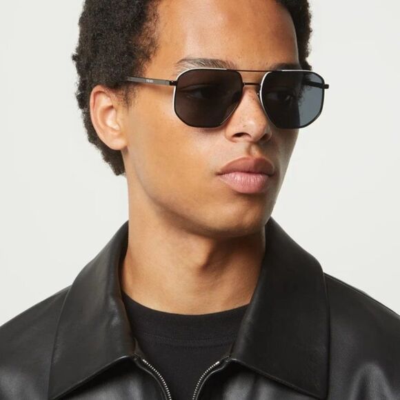 Prada Sunglasses Black Polarized Dark Grey Pilot PR59YS 1AB5Z1 BRAND NEW main image 2